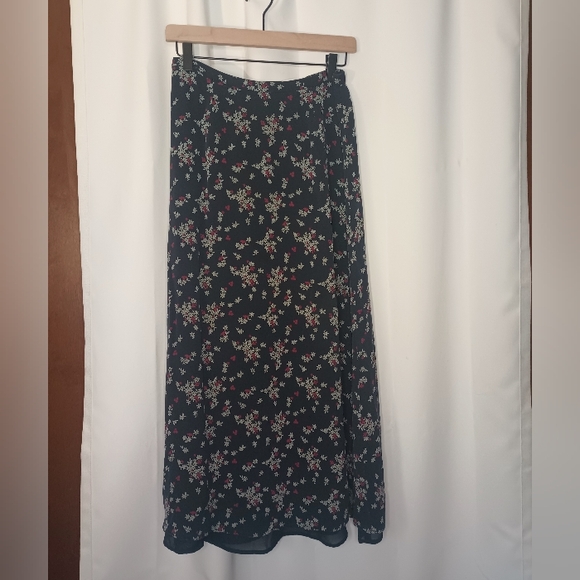 Vintage Talbots Fairy Grunge Silk Maxi Skirt Womens 10 Gray Floral Fall Boho - Picture 1 of 13